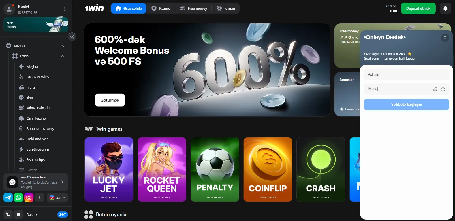 1win müştəri dəstəyi